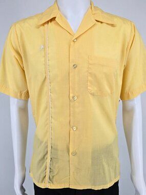Vintage 1960s Super Spire California Yellow Camp Collar Bowling Shirt (M)